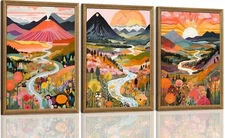 Boho Mountain Nature Canvas Wall Art, Abstract Landscape Wall Decor, Modern F...