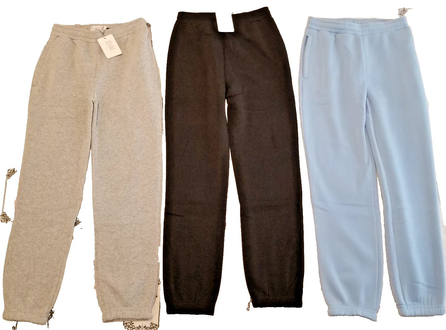 3 PAIR Pure Champ Sweatpants Teen Zip Pockets 24" inseam Drawstring Size 10-12