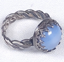 Sterling Silver Ring Size 6 w Blue Chalcedony Stone, 925 Silver 4.43 Grams Total