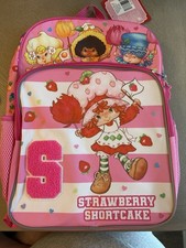Strawberry Shortcake Girls Small Backpack Pink/White Striped Zip Pockets
