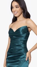 Blondie Nites Green Corset Satin Dress High Slit Long Size 5 Prom Formal A20