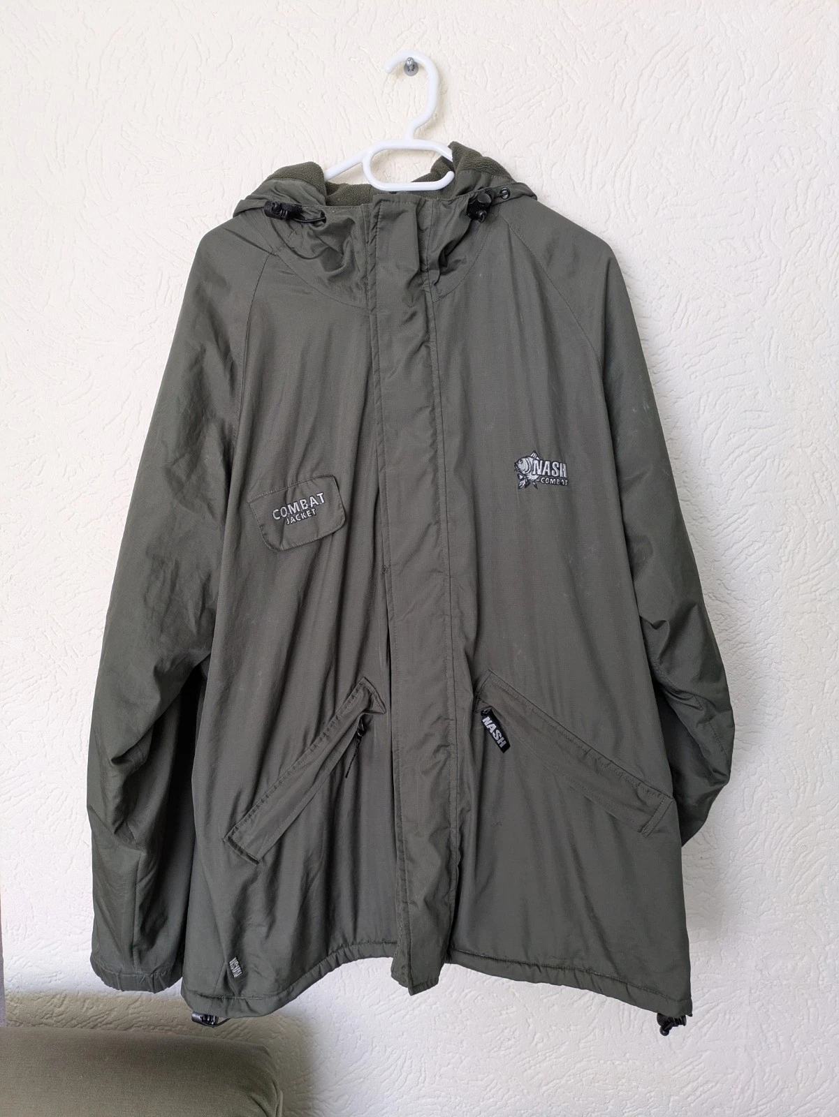 Men's Nash Combat Fishing Jacket Green Fleece Lined Size XL
