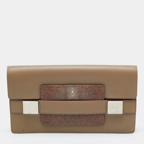 Delvaux Madame Taupe Beige Leather and Stingray Flap Clutch