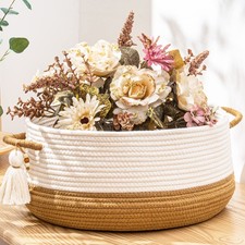 Woven Baskets for Storage 16x8 Inch Cotton Rope Blanket Laundry Hamper Bin