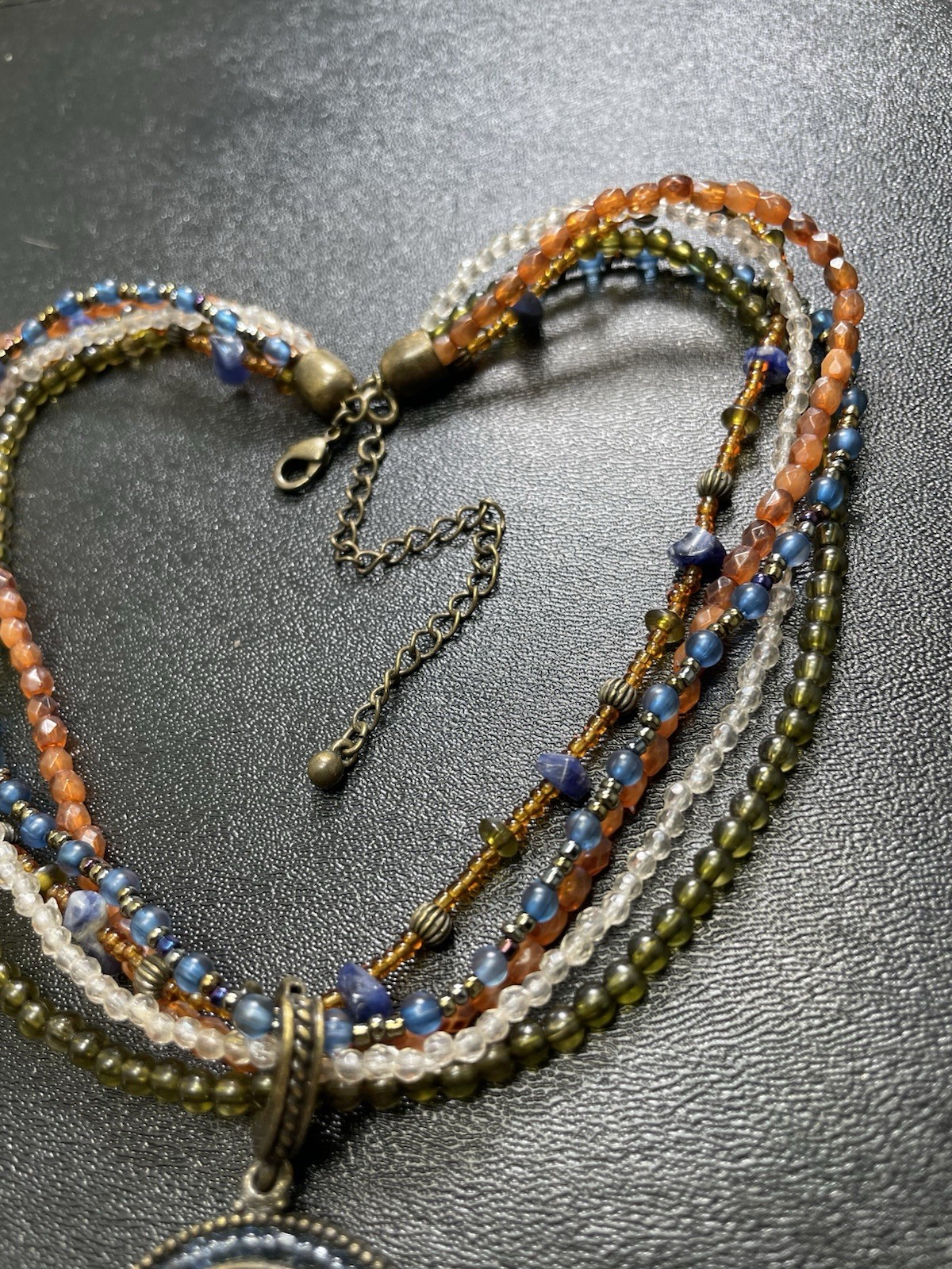 AVON Signed 16-18 Inch Vintage Blue & Green Beaded Rhinestone Pendent ...