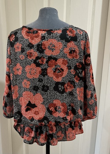 Wallis Size 14 Orange & Black Floral Pleated Tie Front Top Holiday Cruise - Picture 5 of 11