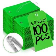 100 PCS Green 6-1/4"x3-1/8" Shipping Tags with Wire Write On for Inventory