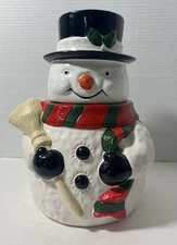 Vintage Ceramic Christmas Snowman Cookie 11" Jar OGGI
