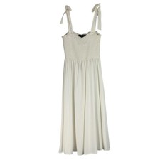 Lulus White Smocked Midi Sundress Tie Strap Lined Size S