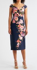 Eliza J EJ5M4764 Floral Floral Print Scuba Sheath Dress SZ 8 ($148) NavyMulti