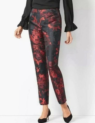 Talbots RSVP Hampshire Red Black Painterly Floral Ankle Pant  4 Jaquard