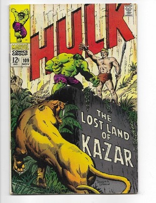 Incredible Hulk 109 1968 Marvel Comics VG+ 4.5 Ka-Zar Zabu Thunderbolt Ross