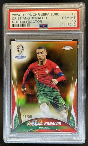 2023-24 Topps Chrome UEFA Euro Cristiano Ronaldo Gold Refractor #/50 PSA 10