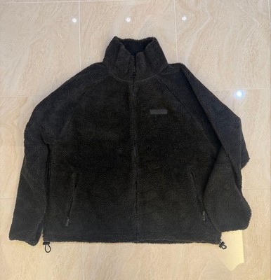 ESSENTIALS FEAR OF GOD Fleece Zip Jacket Black L with Side Pockets Boa JAPAN