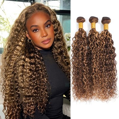 Momoshero Highlight Water Wave Human Hair Bundles Ombre Honey Blonde Curly Wavy