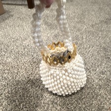 Vintage La Regale LTD Beaded Satin Evening Bag White Gold Trim Special Occasion