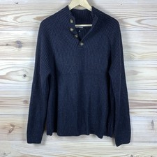 Lucky Brand Sweater Mens Large Henley Raglan Chunky Knit Preppy Pullover