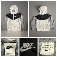 Nike Jacket Youth Medium Black White Gray Hooded Windbreaker Full Zip Colorblock