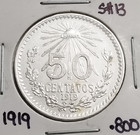 Mexico 50 Cents 1919 .800 Coin Silver KEY-DATE, moneda de Plata .800, ESCASA. — photo 3