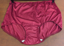 CONTESSA 100% Nylon Brief Panties Lace Floral Applique Size 12 Burgundy NWOT