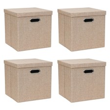 Arcaguru Storage Bins Lids Collapsible Linen Fabric Boxes Organizer Containers