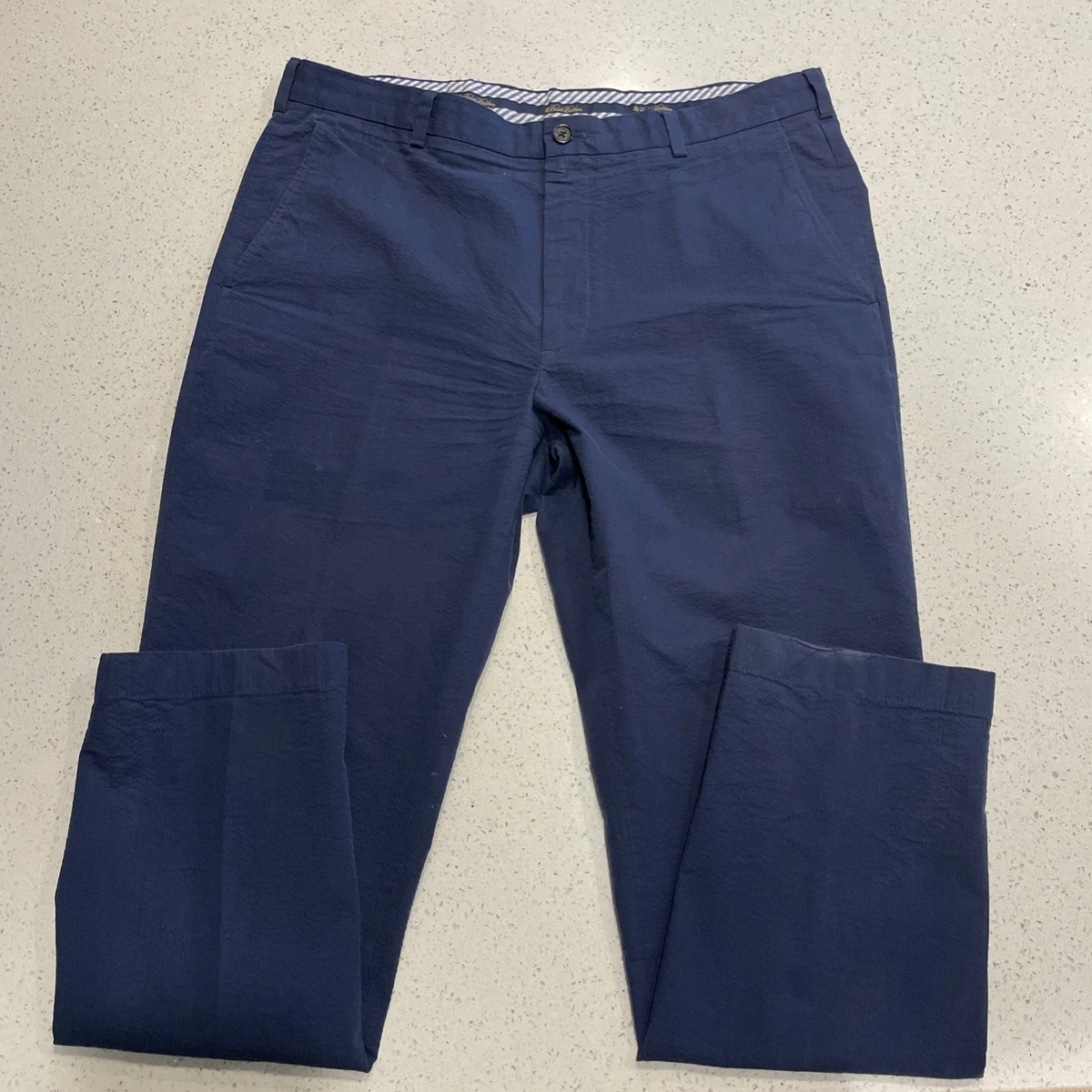 Pantalon Habillé Laine Brooks Brothers – Taille 40x30, Bleu Marine, Plissé, Poignets