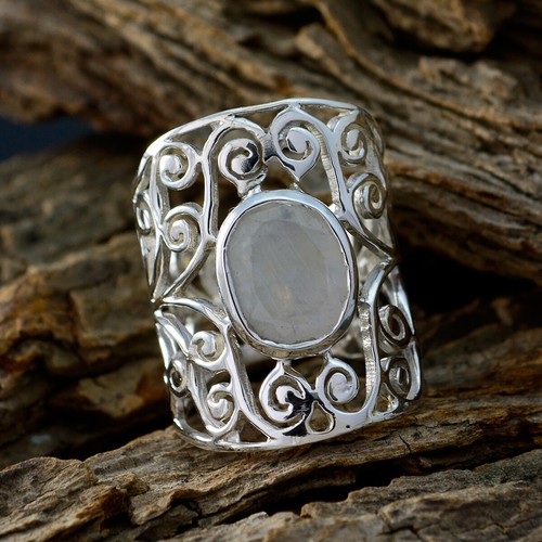Rainbow Moonstone 925 Sterling Silver Ring Homespun Jewelry For Engagement US - Picture 5 of 5