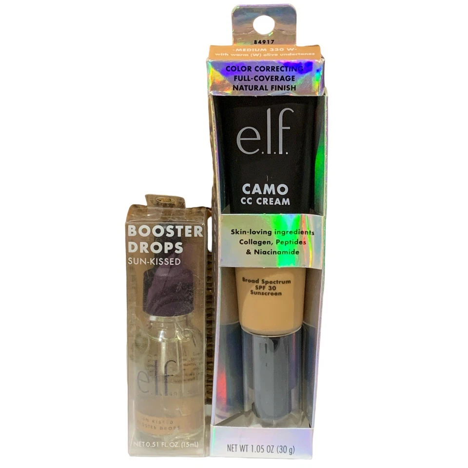 E.L.F. Booster Drops - Sun-Kissed - 0,51 fl oz - 15ml & CAMO CC Cream 330W Médio - Imagem 4 de 4