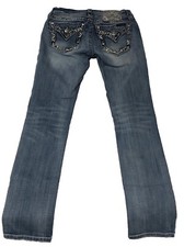 Miss Me Jeans Women Size 26 Blue Signature Straight Light Wash Big Stitch 26x31