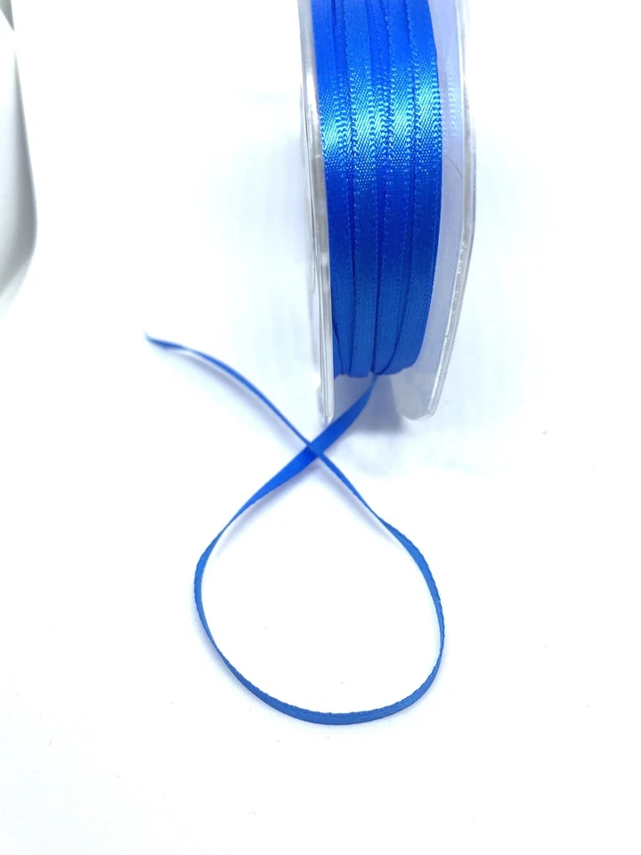 Royal Blue Double Satin Super Ribbon 3mm Per 3 Mtrs Woven Edge Poly - Panda - Image 3 of 4