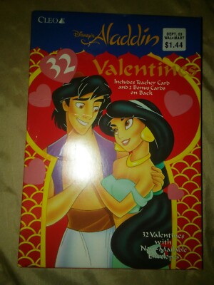 2-VINTAGE 1999 NOS UNOPENED BOX DISNEY'S ALADDIN 32 VALENTINES W