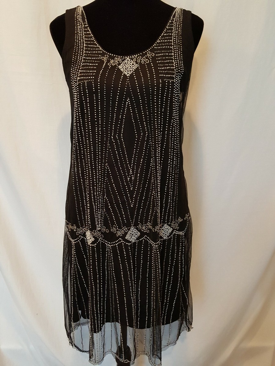h&m beaded dress H&M Embroidered Beaded Dress Mesh with Cami Size 6 New Pale Blue