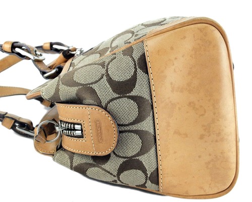COACH Signature Logo Brown Canvas & Leather Handbag Shoulder Bag Women's Used - Picture 6 of 12