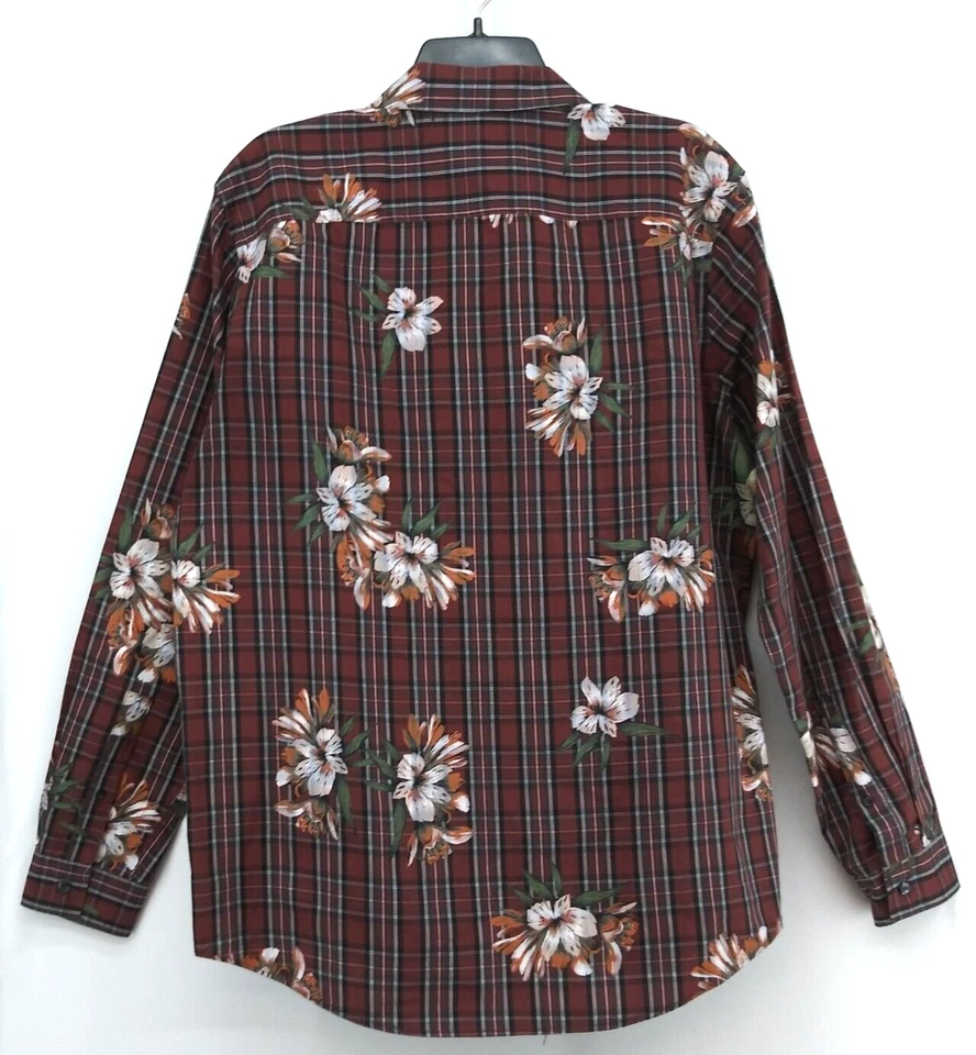 Camisa INC International Concepts Para Hombre L Roja Cuadros Floral Manga Larga Abotonada Foto 2 de 4