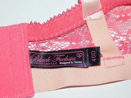 Black Fuchsia Bra Womens Pink Lace Push Up Underwire Padded Bra Size 40D - Picture 5 of 7