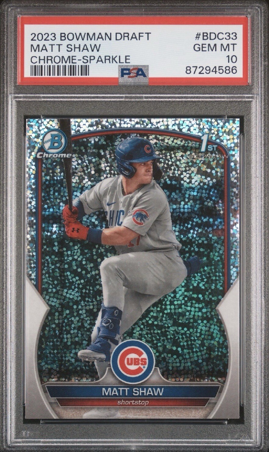 2023 BOWMAN DRAFT CHROME SPARKLE MATT SHAW 1st PSA 10 Gem Mint BDC33 RC