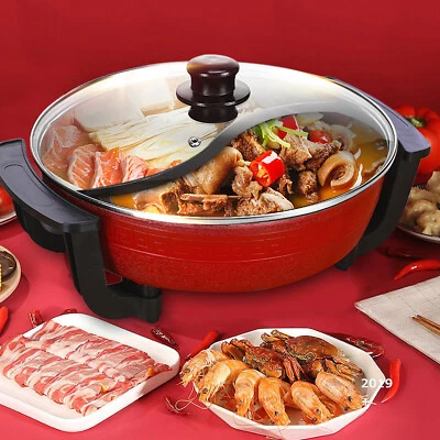 1300W Elektrische Hot Pot Mit Heizsockel & Deckel 6L 2 Kammern Shabu Shabu Neu - Bild 1 von 4