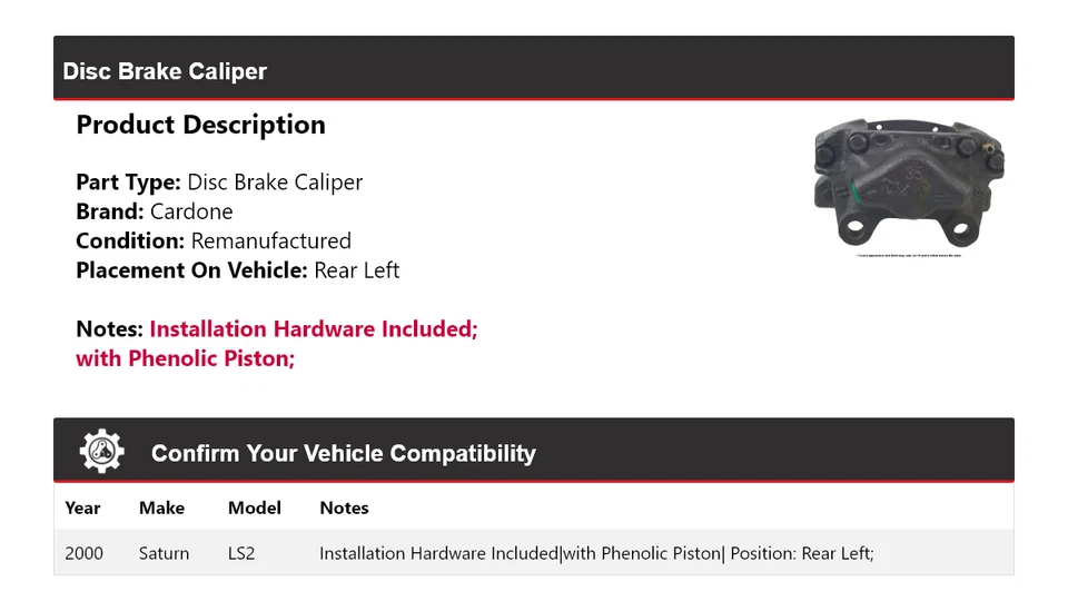 Pinza de freno de disco trasera izquierda Cardone Saturn LS2 2000 Foto 2 de 4