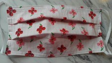 REVERSIBLE-Face mask, cloth handmade, washable-100 Cotton White w/ Red Floral