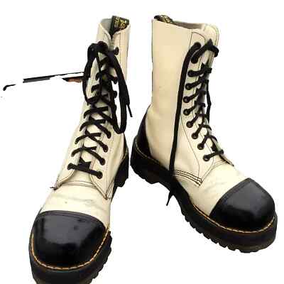 Vintage Dr Martens White Black Bomb Leather Boots UK 5 EU 38 Made in ENGLAND