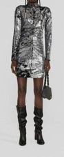  1690 Isabel Marant Women's Silver Sequin Cotton Mini Dress Size 36