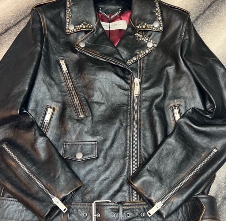 Golden Goose Chiodo Golden Distressed Studs Leather Jacket