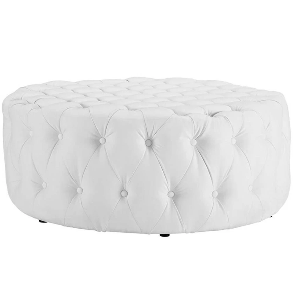 Modway Amour Modern Upholstered Vinyl and Solid Wood Ottoman in White - Image 3 of 4