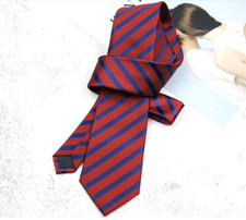 New Classic Striped Red Blue JACQUARD WOVEN 100 Silk Men's Necktie Tie
