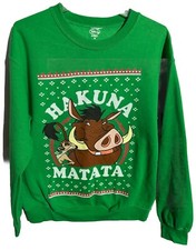 Disney Lion King Hakuna Matata Sz M Green Crewneck Sweatshirt Mens
