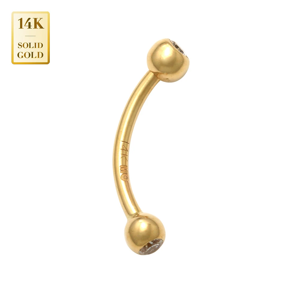 14K Solid Gold Curved Barbell Eyebrow Tongue Nipple Rings Bar Ear Piercing  16G - Image 3 of 4