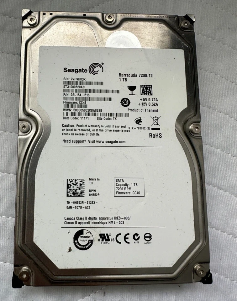 ST31000528AS | 9VP | P/N: 9SL154-302 | F/W: CC38 | TK | Seagate 1TB