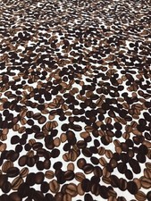 Coffee Bean Fabric 1/2 Yard x 45" White Brown Black Cotton Quilting F33