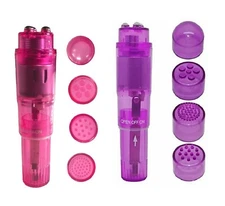 Personal Vibrator Portable Mini Massage Body Pocket Rocket 4 Head Pink Purple