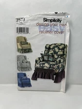 Simplicity 7573 Design Your Own Recliner Chair Covers Pillows Pattern *Uncut*